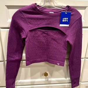 NWT Women’s Long Sleeve Crop Top Joy Lab Size Small, Mulberry